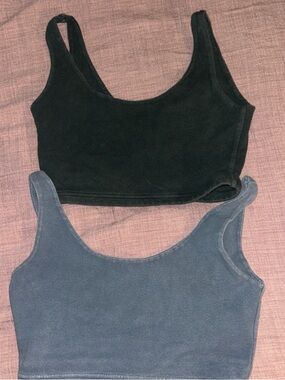 Women’s Scoop Neck Crop Tank Top - Black and Charcoal